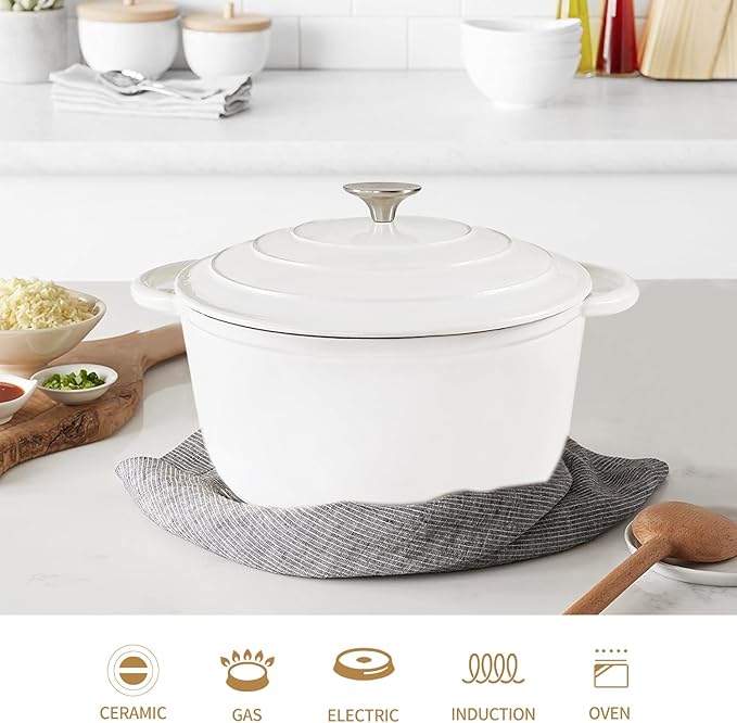 5 Quart Enameled Cast Iron Dutch Oven, Heavy-Duty Round Cookware Pot with Lid and Dual Handles for Sourdough Bread Baking, Braising, Soups and Stews, Used for All Stoves