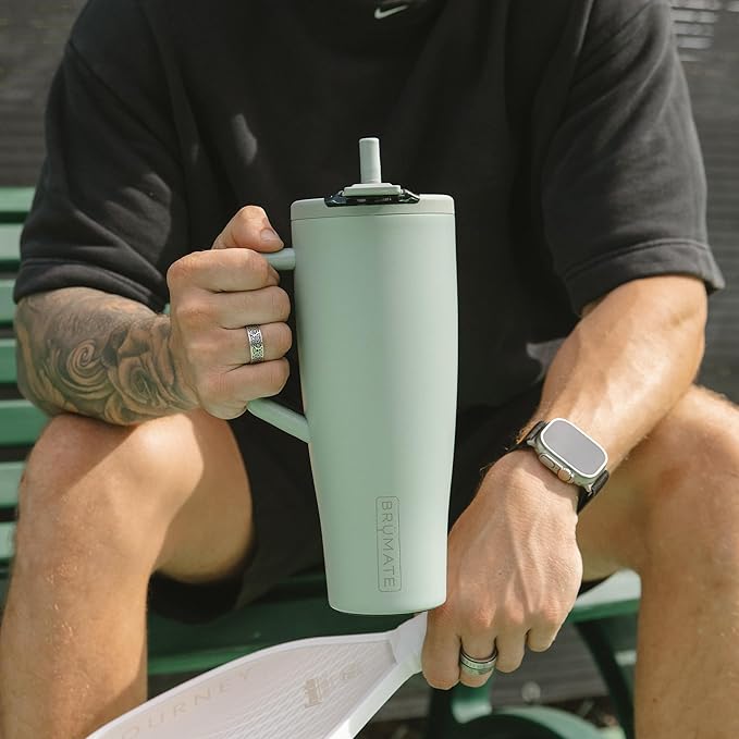 BrüMate Era Flip 40oz Tumbler with 100% Leakproof Covered Straw Lid | Hygienic Covered Straw | Insulated Stainless Steel Water Bottle with Handle | Cup Holder Friendly | BPA-Free (Mocha)
