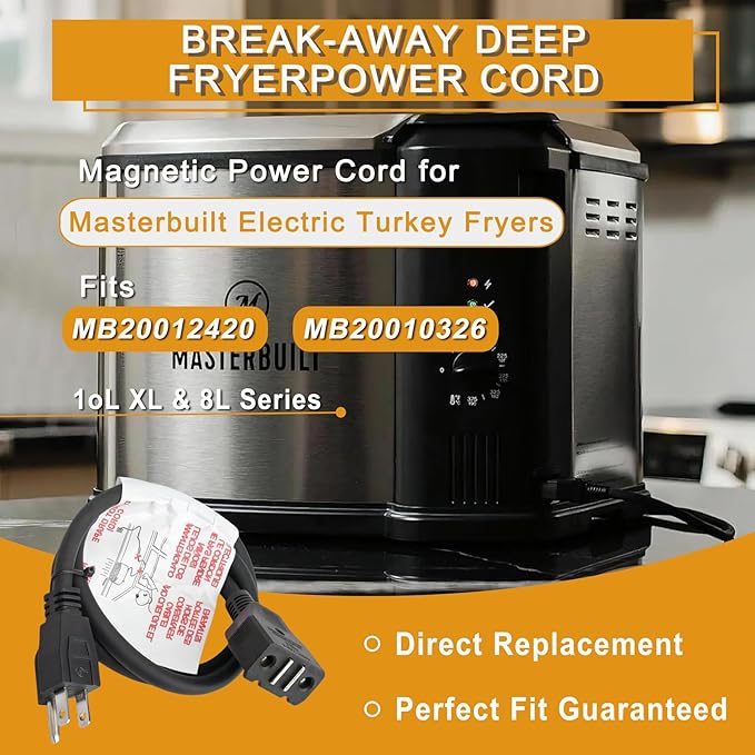 9001150010 Break-Away Magnet Power Cord Fit for Masterbuilt 10 Liter XL Electric Turkey Fryers MB20012420 MB20010326