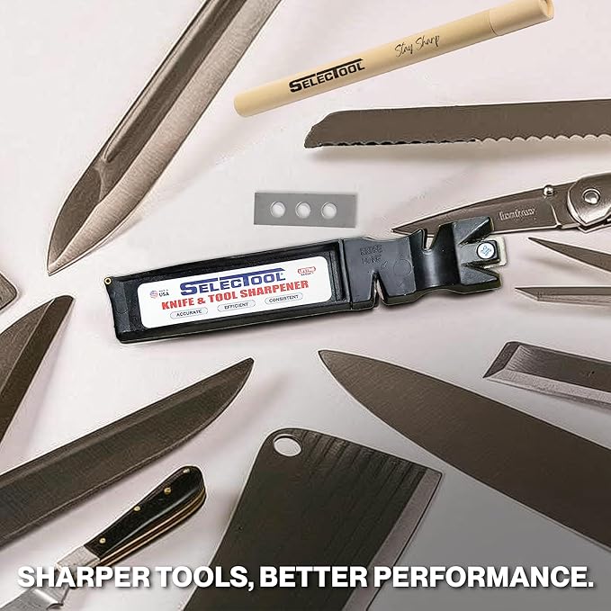 Selectool Tool and Knife Sharpener MultiTool Blade Sharpener for Kitchen Knives, Pocket Knife, Tools, Scissors, Axes & More, EDC Gadgets for Outdoor Hunting and Fishing, Effortless, Made in USA, 5 pcs