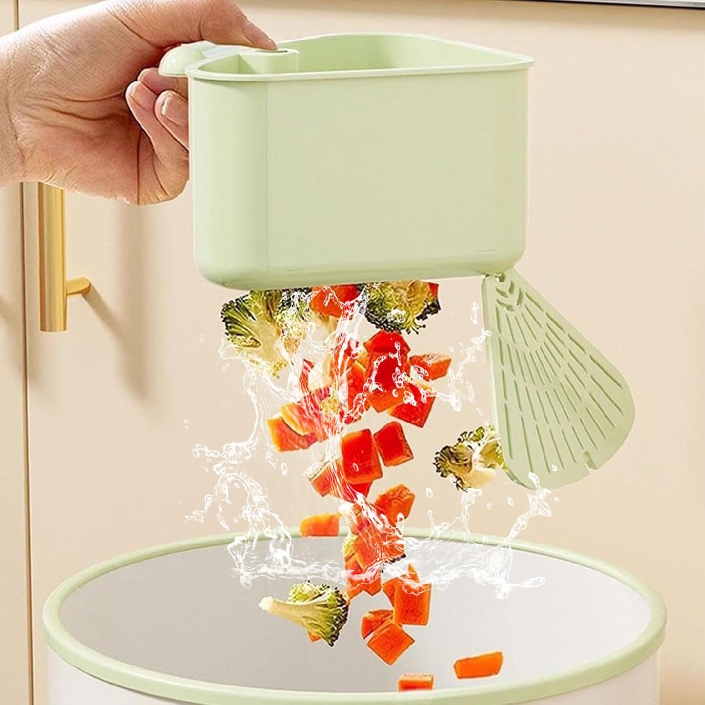 Suction Cup Sink Corner Rack, Triangular Sinks Basket Shelf, Automatic Dumping Corner Sink Strainer with Drain Hole, Food Waste Catcher (Yellow)