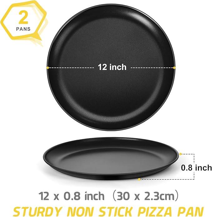 P&P CHEF Pizza Pan Set of 2, Stainless Steel Pizza Tray, Round Pizza Plate For Pie Cookie Pizza Cake, Non Toxic & Heavy Duty, Dishwasher Safe & Easy Clean, 12 Inch & Black
