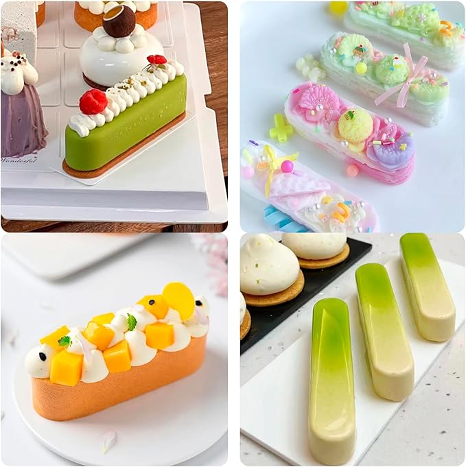 Ellipse Puff Silicone Molds, 3D Silicone Pastry Molds, Eclair Mousse Cake Baking Mold for Cake Decoration Candy Chocolate Truffle French Dessert Jelly Pudding (8-Cavity)