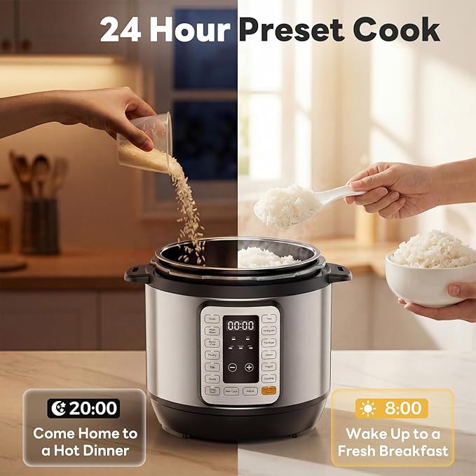 DUMOS 16-in-1 Electric Pressure Cooker, 6QT Programmable Multi Cooker with 12 One-Touch Presets, Soup Steam Yogurt and More, Ceramic Inner Pot Delay Start & Keep Warm, Includes Recipe Guide, Silver