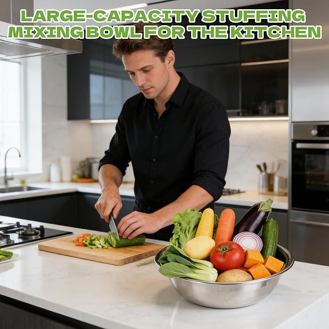 8 PCS Stainless Steel Mixing Bowls 13 Inch 8 Qt Extra Large Metal Basin with Mirror Finish, Heavy-Duty Salad Dough Bowl Kitchen Prep Bowl Dishwasher Safe Dish Tub for Home & Commercial Cooking