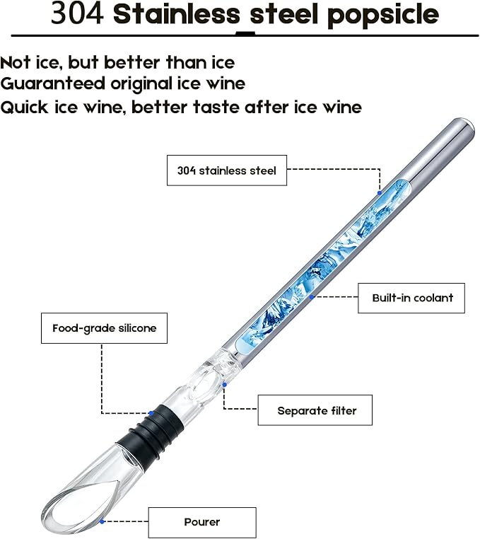 YouYah Iceberg Wine Decanter Set with Wine Chiller Stick 3-in-1 Stainless Steel Wine Bottle Cooler Stick, Red Wine Carafe with Aerator Filter,Drying Stand and Cleaning Beads, Wine Aerator, Wine Gift