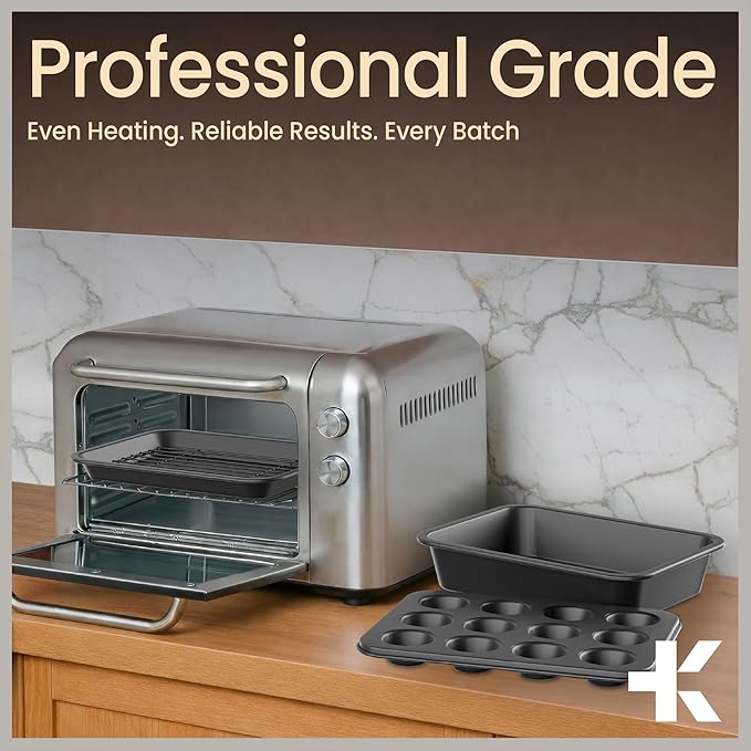 Bakken 4-Piece Bakeware Sets, Nonstick Carbon Steel Baking Sheet, Stackable Space-Saving Bakeware, Dishwasher Safe, Stain-resistant, PFOA, PFOS, & PTFE Free, Oven Safe Up To 450°F, Black