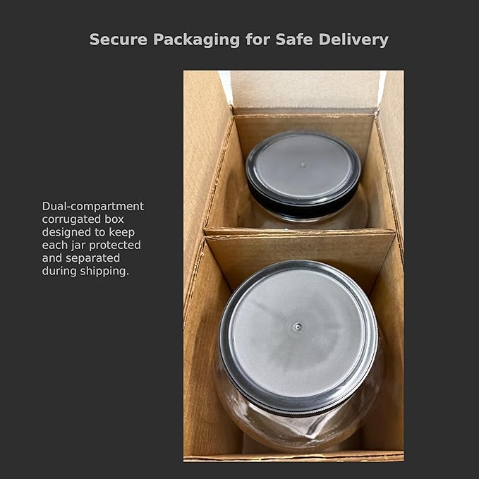 North Mountain Supply 1 Gallon Glass Jar Wide Mouth with Black Plastic Lid - USDA, BPA-Free, Made in the USA - for Fermenting, Storing, Canning, and Much More!