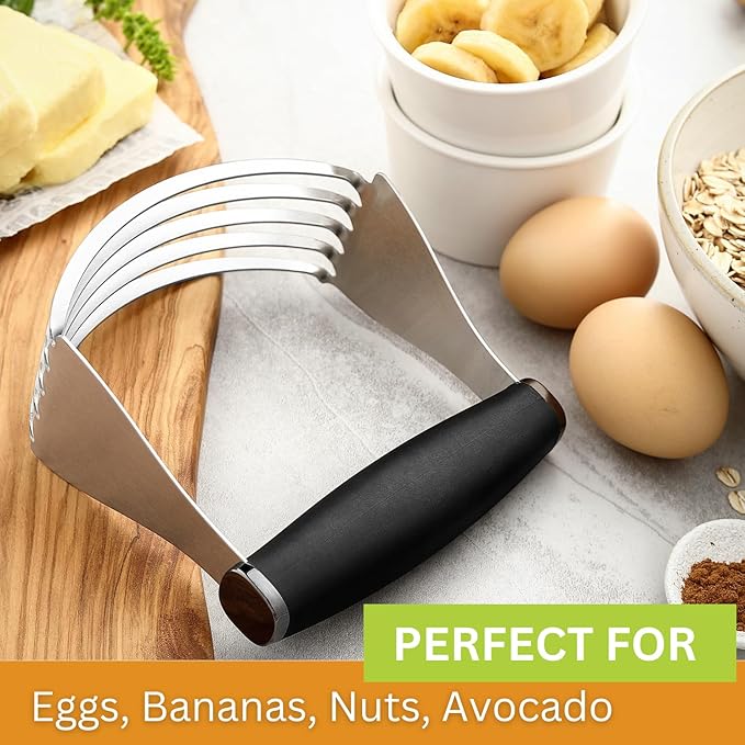 Spring Chef Dough Blender For Baking, Heavy Duty Dough Cutter Tool, Stainless Steel Pastry Cutter Tool with Sharp & Sturdy Blades, Pastry Blender for Easy Mixing, Dishwasher Safe - XL Size - Black