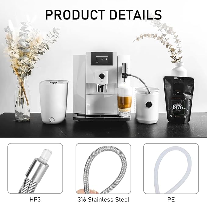 Stainless Steel Milk Pipe Casing with HP3 Adapter, Compatible with Jura Coffee Machine Models:Z8/Z6/Z10/J6/J8/S8/S80/E8/E8 Chrome/GIGA X8cG2/X8G2/GIGA X3cG2 /X3G2/X8/X10/WE8/GIGA 10