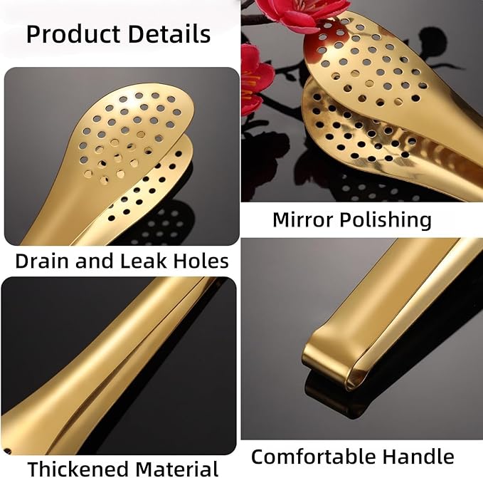 9 Inch Gold Buffet Tongs Set of 4, Stainless Steel Food Serving Utensils Tong for Cooking, Salad, Barbecue, Buffet, Toast
