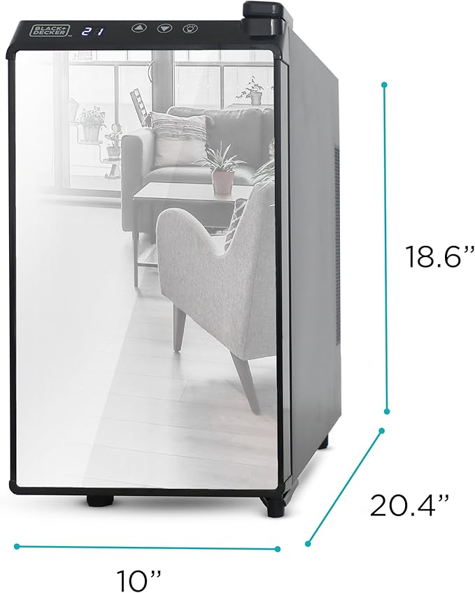 BLACK+DECKER Wine Cooler 8 Bottle,Wine Fridge Thermoelectric with Mirrored Front,Freestanding Wine Cooler Refrigerator &LED Display,BD60326