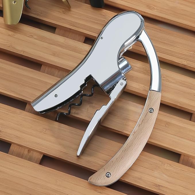 Rabbit Wine Opener, Lever Style Wine Bottle Opener with Wooden Handle, Professional Stainless Steel Corkscrew with Foil Cutter, Wine Gift Set