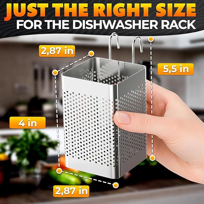 Dishwasher Chopstick Basket – 2.75" x 2.75" x 3.93" Stainless Steel Utensil Holder, Rust-Resistance Chopstick Holder for Dishwasher Basket – Hanging Caddy for Organizing Chopsticks, Straws & Teaspoons