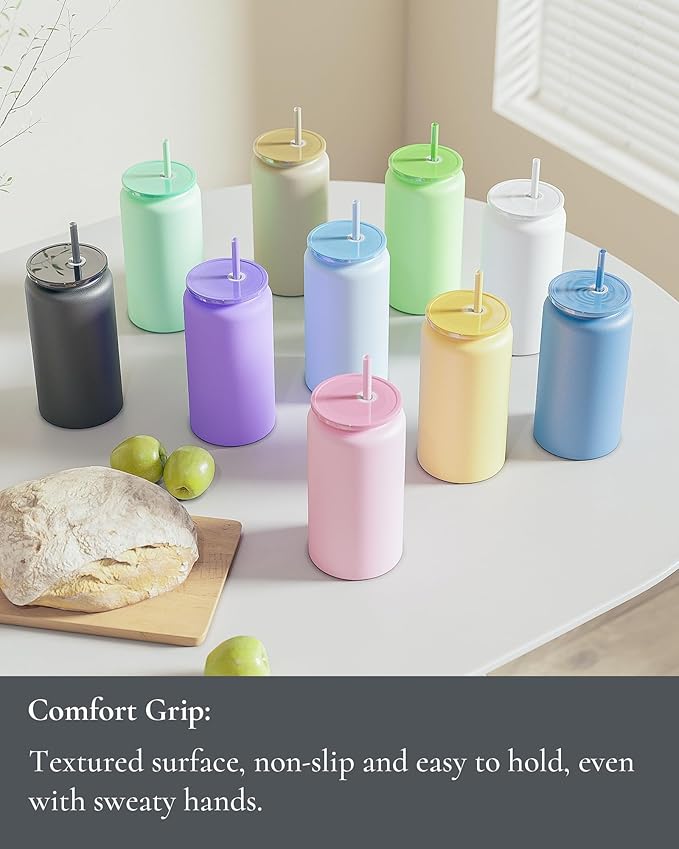 10Pack Glass Cups with Lids and Straws, 16oz Stainless Steels Cups, Beer Cups, Iced Coffee Cups, Smoothie Cups, Drinking Cups, Green (Textured Matte Finish, Not Sublimatable)