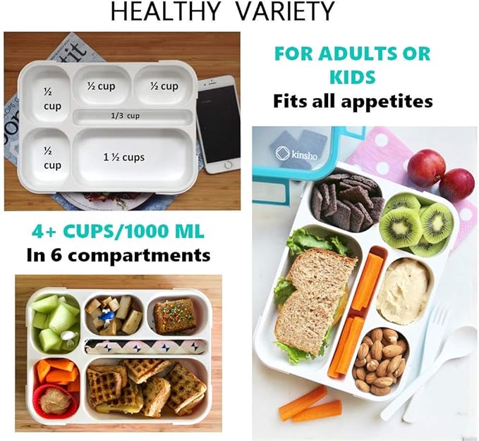 kinsho Lunch Boxes for Kids Boys Teens - Bento Box Set with Insulated Bag and Ice Pack, 6 Compartment Leak Proof Food Container, BPA-Free, Microwave Safe, Ideal for School & Work, Blue