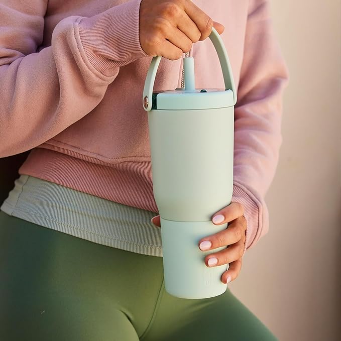 BrüMate Resa 35oz 100% Leakproof Travel Tumbler with Handle & Straw | Flexible SoftSip Straw | Silicone Sleeve for Durability | Stainless Steel | Cup Holder & Travel Friendly Water Bottle | (Primrose)