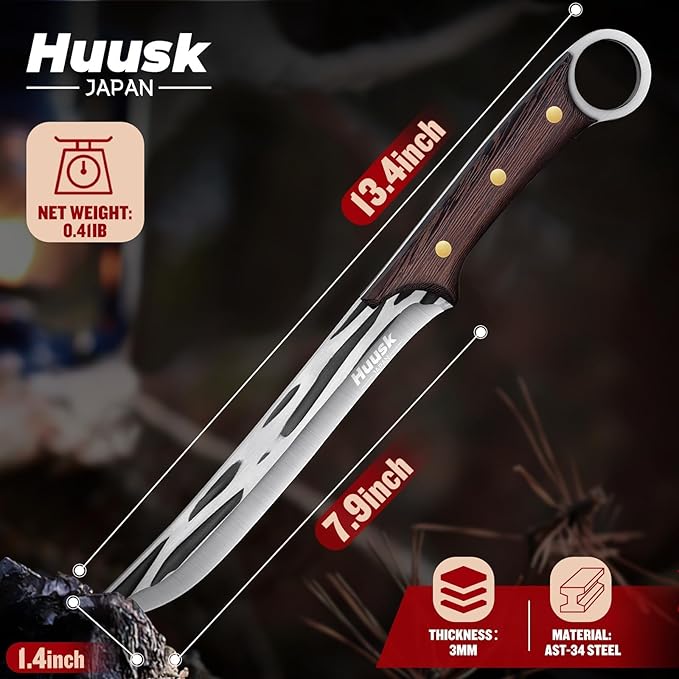 Huusk Slicing Knife for Meat Cutting, Hand Forged Brisket Knife with Sheath, High Carbon Trimming Butcher Knives, BBQ Carving Knives for Kitchen Outdoor Camping, Gift for Men and Women