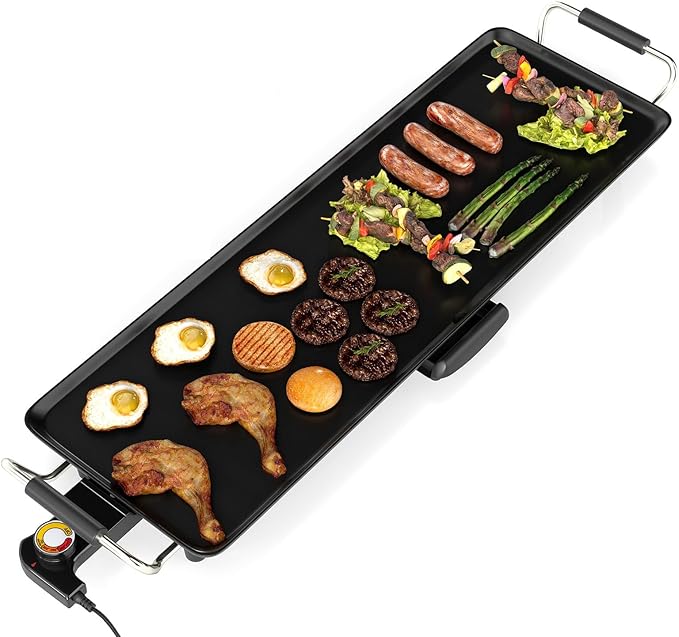 27” Electric Griddle, Extra Large Nonstick Teppanyaki Grill with Adjustable Temperature, Drip Tray & Insulated Handles, Easy-to-clean Pancake Griddle, BBQ Grill for Indoor Outdoor & Party