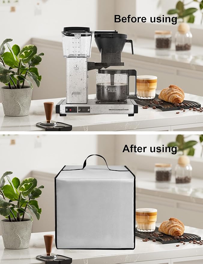Coffee Maker Cover for Technivorm Moccamaster 53930 KBGV 10-Cup Coffee Machine 40OZ Heavy Duty Thickened Waterproof Protective Nylon Case,Black (Silver)