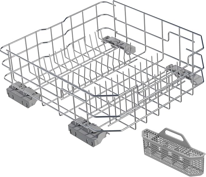 UPGRADED 304 Stainless Steel WD28X26099 WD28X24396 Dishwasher Lower Rack Replacement Compatible with GE Dishwasher Rack Parts With WD28X27241 Wheel & WD28X10128 Universal Dishwasher Silverware Basket