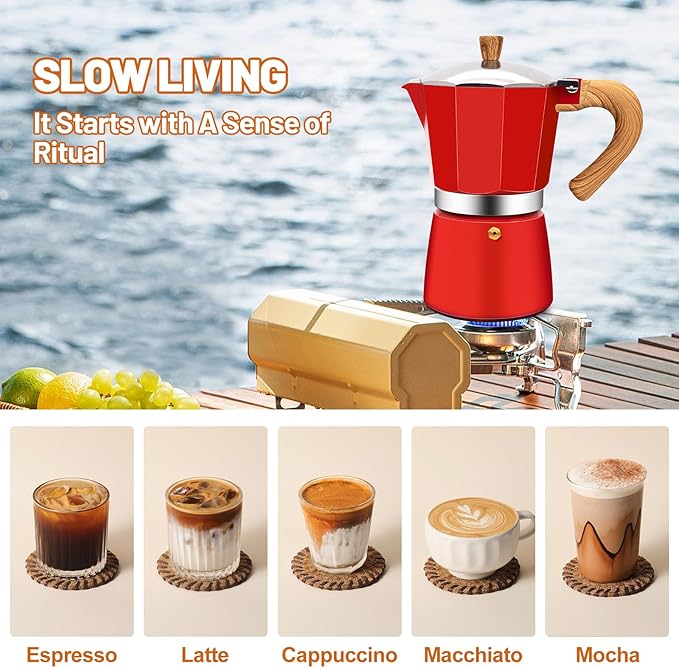 3 Cup Aluminum Espresso Stovetop Moka Pot Express Coffee Maker Percolator Italian Classic Mocha Coffee Machine for Italian and Cuban Cafe Brewing for Home & Camping 150ml 5oz