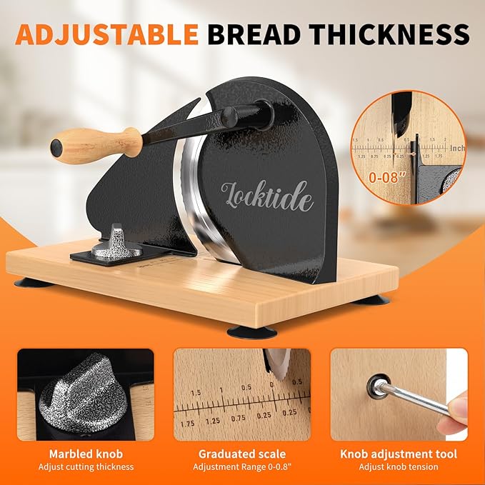 Manual Bread Slicer for Homemade Sourdough Bread, Hand Crank Bread Slicer With Scale Line, Suction Cup and Protective Cover, Adjustable Thickness