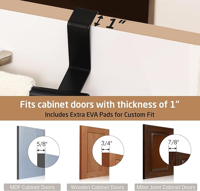 KES Over The Door Towel Rack, Over Cabinet Towel Bar Kitchen Bathroom Towel Holder Storage Dish Towel Holder, Over Cabinet Cupboard Door Towel Bar, Matte Black 2 Pack, KTH500S26-BK-P2