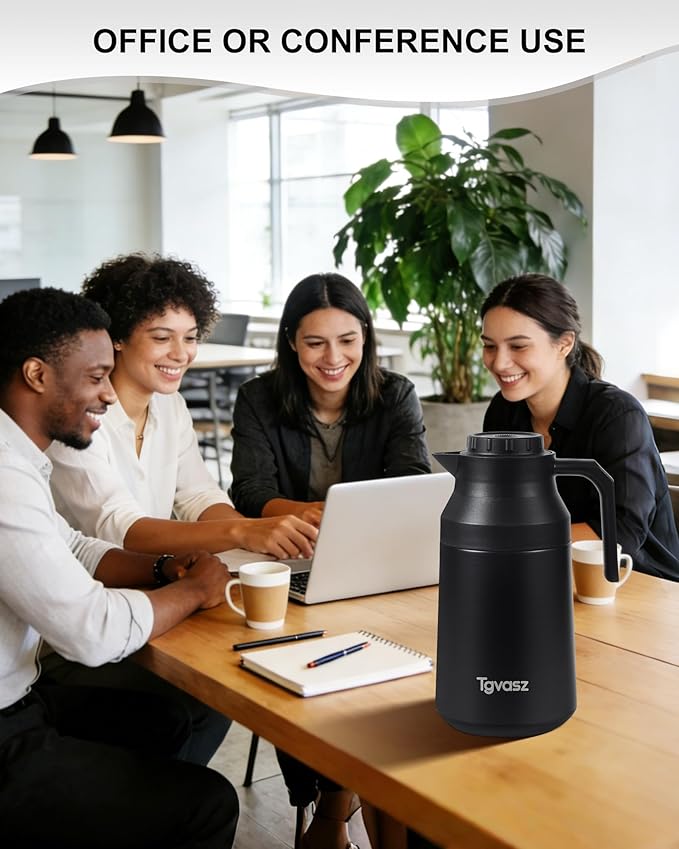 Thermal Coffee Carafe Insulated Stainless Steel Coffee Carafe for Hot Liquid Vacuum Thermal Pot Creamer Pitcher Dispenser Keeping Hot Water Milk (Black 68 oz)