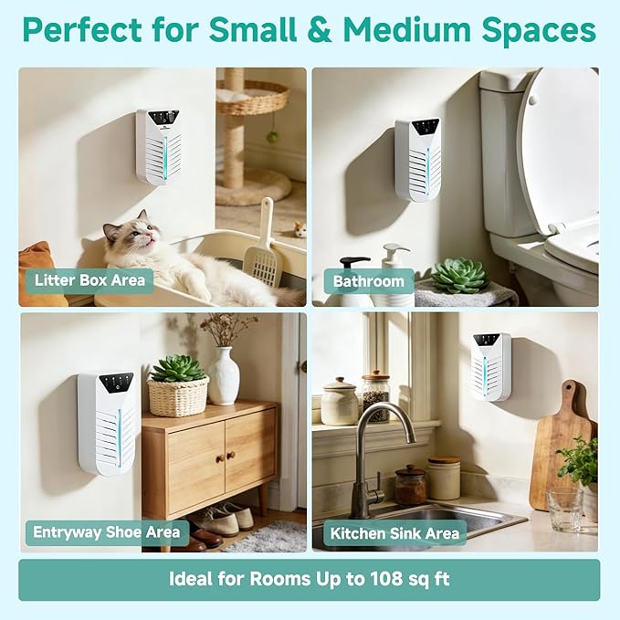 Air Ionizers for Home with Activated Charcoal, Cat Litter Deodorizer, HEPA Plug In Negative Ion Generator for Small Spaces, Bathroom, Office & Kitchen, Pet Odor Eliminator for Smoke, Dust