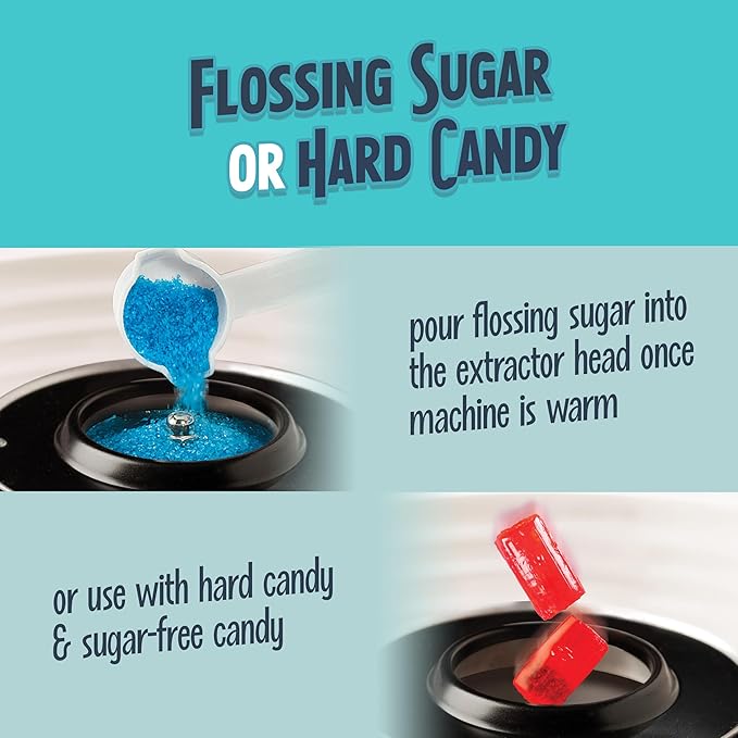 Nostalgia Vintage Hard and Sugar Free Candy Countertop Cotton Candy Maker, Includes 2 Reusable Cones And Sugar Scoop – Aqua