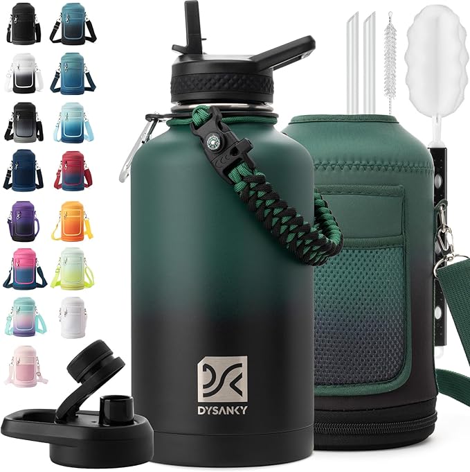 DYSANKY Insulated Water Bottle | Thickened Stainless Steel Vacuum Metal | Portable Sports Half Gallon Large Water Jug for Gym and Hiking with Straw, Carrier Bag, Handle Strap | BPA-Free 64 oz