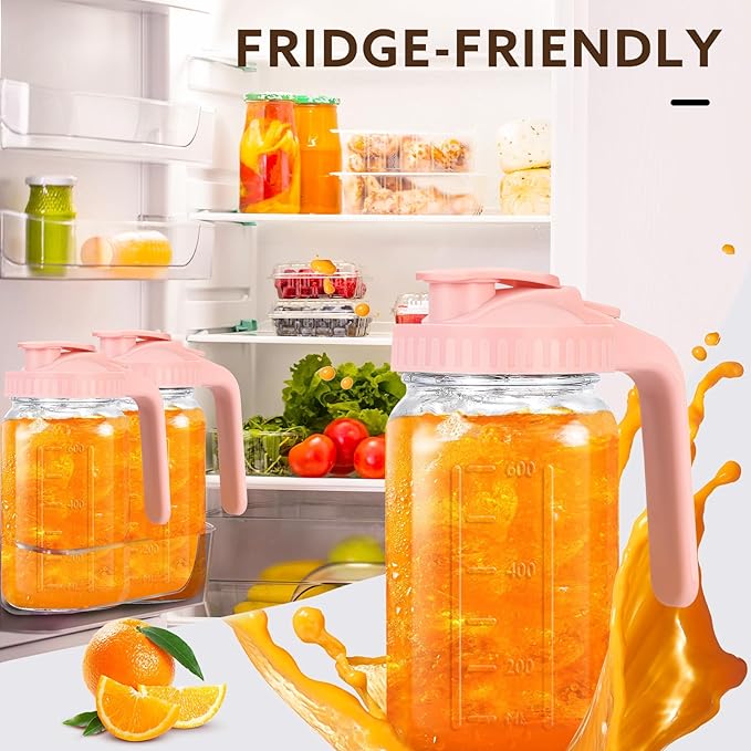 Mihlapi Glass Pitcher with Lid, 64 OZ Mason Jar Pitcher Double Leak Proof, 2 Quart Breast Milk Storage Containers for Fridge, Wide Mouth Glass Jar for Sun Tea, Juice, Cold Brew Coffee