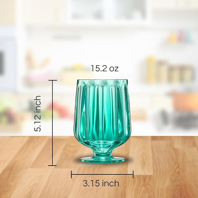15oz Unbreakable Premium Drinking Glasses Set of 4 - Super Grade Acrylic Plastic - Perfect For Gifts - European Style Shatterproof BPA-free Glassware Dishwasher-Safe, Indoor & Outdoor Drinkware (Lime)