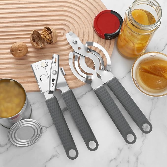ISZW Manual Can Opener Heavy Duty - Hand Held Abrelatas with Stainless Steel Sharp Blade, Smooth Edge for Seniors, Comfort Grip Handle, Easy Turn Hand Can Opener with Magnet for Kitchen Camping, 2Pack