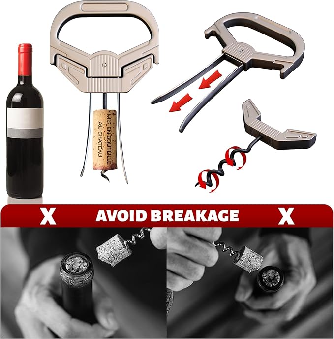 3 in 1 Ah So Two Prong Wine Opener & Cork Remover,It Can Remove The Older and Fragile Wine Corks so Easy for Connoisseurs to Uncork (Sleek)