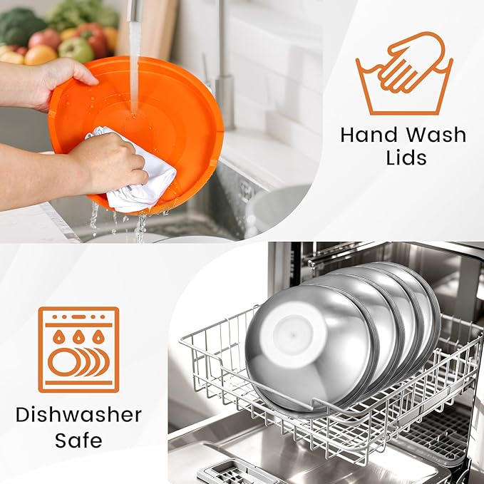 BEWOS Mixing Bowls with Lids Set - 5 Pcs Stainless Steel Mixing Bowls With 3 Grater Attachments, Size 4.5, 4, 3.5, 2.1, 1.5QT Metal Bowls for Baking and Serving (Colored)