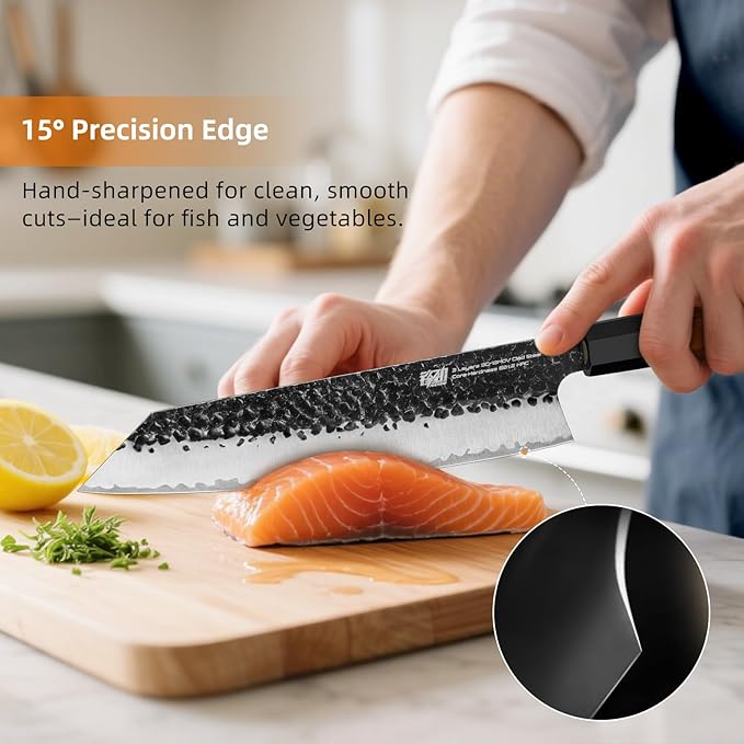 FINDKING Japanese Kiritsuke Knife, 9 Inch Gyuto Chef Knife, Kitchen Knife with High Carbon Steel Blade, Octagonal Handle, for Meat, Fish, Vegetables and Fruits, Dynasty Series
