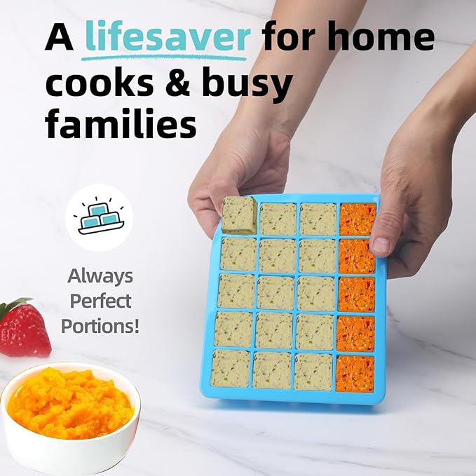 1 Tbsp Silicone Freezer Molds - Perfect for Storing Garlic, Herbs, Ginger, Pesto, Tomato Paste, Lemon Juice,Vegetable Purees,Purees and More - Silicone Food Freezer Tray (Blue 2 Pack)