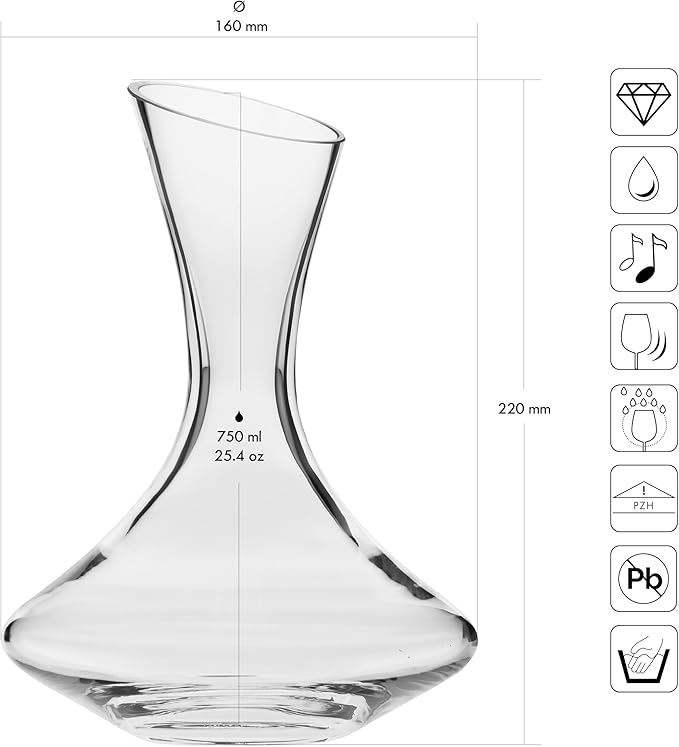Krosno Handmade Decanter Wine Carafe, 25,4 oz, Ideal Gift for a Special Occasion, Wine Aerator, Crystalline glass, Lead-free, Handwash Only, Made in Europe