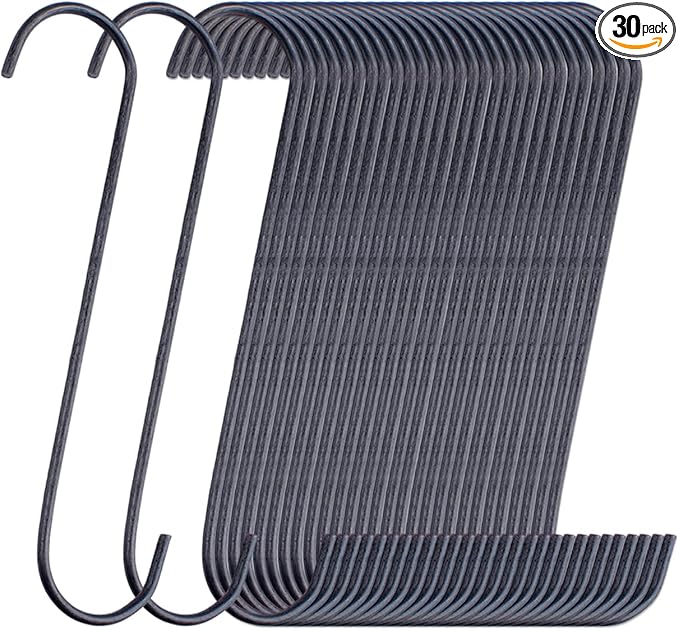 30Pcs Powder Coating Hooks, S-Shaped Spray Painting Hooks Coating Rack, Metal Hook for Organizing Home Kitchen Garage Garden Hanging Storage DIY Display Warehouses Factory (3mm*15cm)