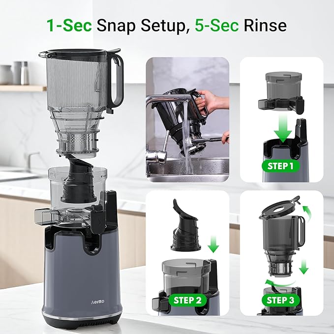 Aeitto Juicer Machines, 5.3" Extra Wide Mouth, Cold Press Juicer, Easy to Clean, Fit Whole Vegetables & Fruits, Professional Juice Extractor Machine,Self Feeding, High Juice Yield