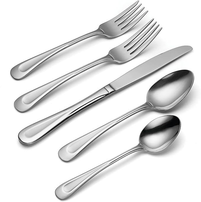 Oneida Silverware Set, Satin Sand Dune 20-Piece Everyday Flatware Set, Service For 4, Sand Blasted Finish, 18/0 Stainless Steel, Dishwasher Safe, Knives Spoons And Forks Sets (Silver, 20 Piece)