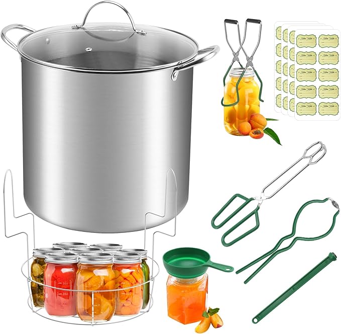 Fulgutonit Stainless Steel 21.5 QT Canning Pot with Rack & Lid, Canning Supplies Starter Kit and 6 Pieces Tools Set, Water Bath Canner for Beginner