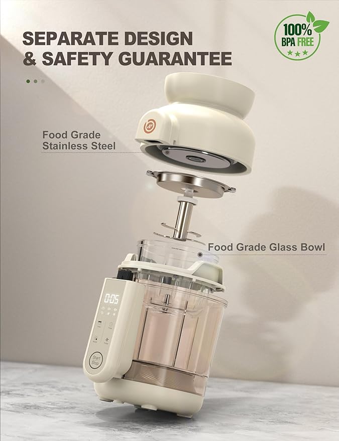 Auto Baby Food Maker, Glass Baby Food Mill, Baby Blender & Steamer and Puree Maker with Auto Cooking, Easy Cleaning, Touch Screen, Dishwasher Safe(12oz)