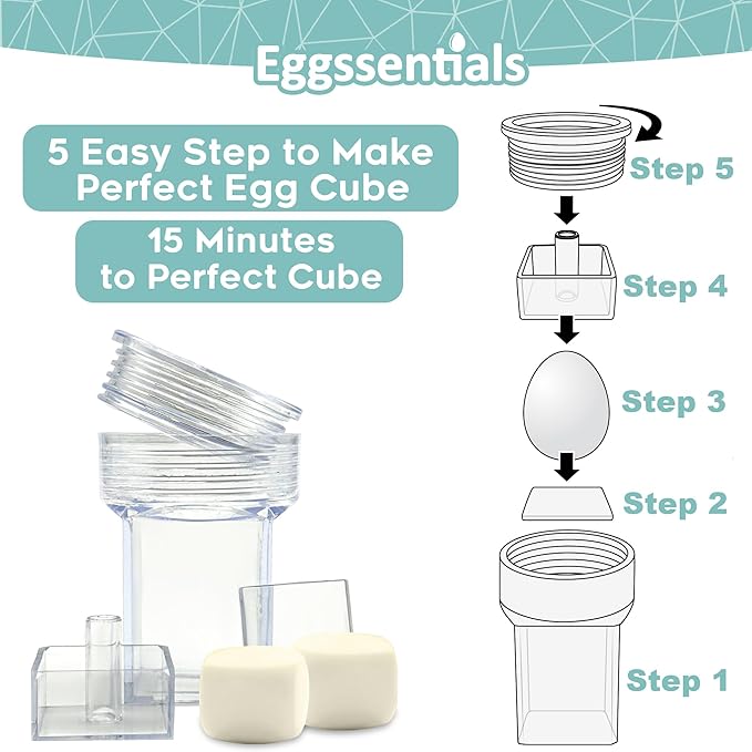 Eggssentials Square Egg Mold - Hard Boiled Egg Maker - Pack of 6 - Transparent Silicone