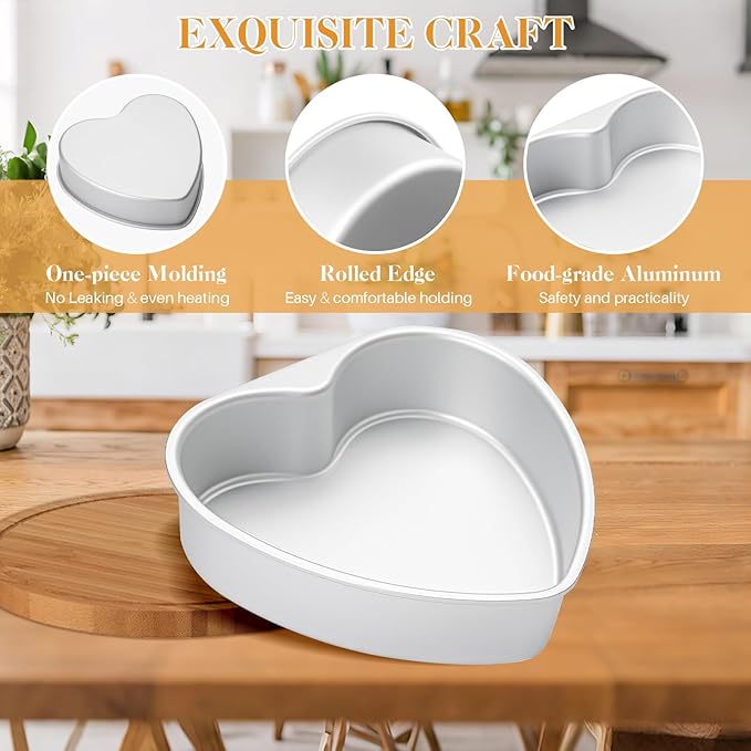 6 Inch Heart Shaped Cake Pan with 50 Pieces Parchment Paper,Non-stick Aluminum Heart Cake Pan Baking Tin for Birthday Wedding