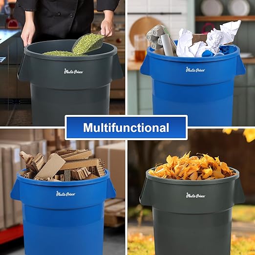 PLASTIC PRINCE 20 Gallon Round Trash Can Container with Lid Gray Plastic Commercial Garbage Bin for Home Garage Restaurants Warehouses