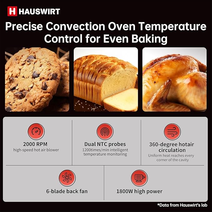 Hauswirt Toaster Oven Air Fryer, XL Large Convection Oven Countertop Rotisserie Chicken 42Qt 3-Tier for 5-8 People, 8 Mode Smart Toaster Stainless Steel 80°F - 500°F Quick & Even Crisp - Ivory