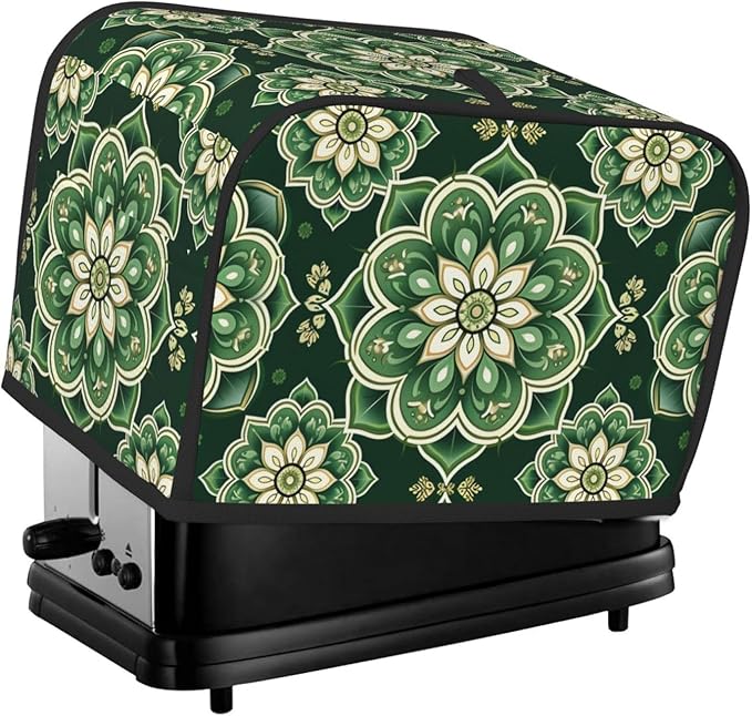 Green Mandala Ethnic Toaster Cover 2 Slice, Cute Country Bread Machine Cover, Washable Toaster Kitchen Small Appliance Cover Stain Resistant,with Top Handle